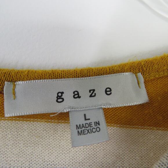 Gaze Mustard Striped Casual Crew Neck Top Large - Picture 4 of 6